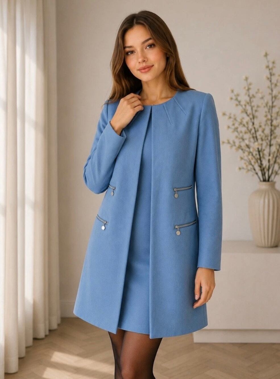 Tahari Arthur S. Levine Blue Open Front Suit Jacket 16 Blazer Career Business